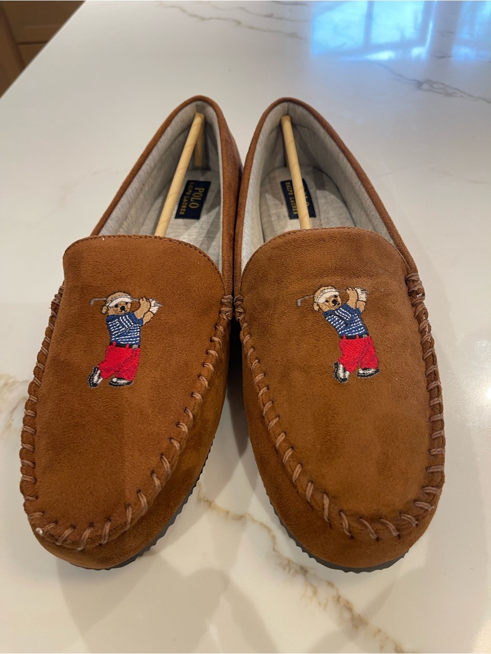 Polo by Ralph Lauren Brown slipper with Embroidered Polo Bear NEW Sz 13